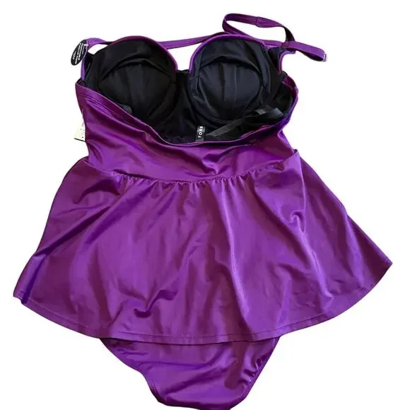 TORRID NWT Purple Sz 0 L Peplum 1 Piece Swimsuit REMOVABLE PADDING MSPR $98.90 - Picture 2 of 8